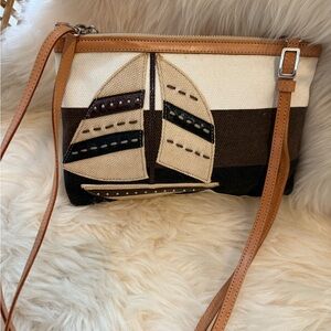 Brighton Windstar Pouch crossbody Tan and Brown Sailboat Bag